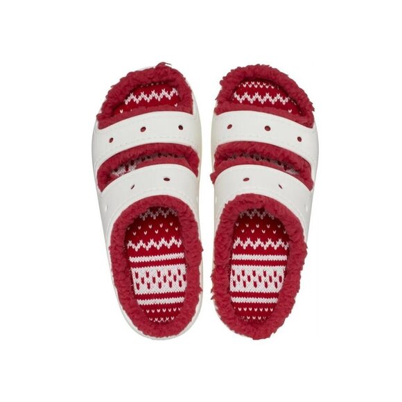 Crocs Classic Cozzzy Sandals Women 8 Men‎ 6 Fuzzy Slippers Holiday Sweater White - Picture 1 of 8